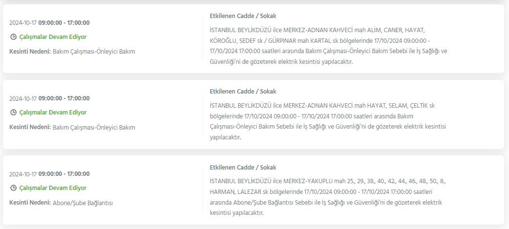 İstanbul'da bu gece yarısından itibaren 19 ilçede elektrik kesintileri yaşanacak 17